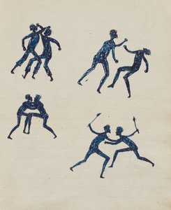 Kwatkwat-mensen - Aboriginals vechten (schetsboek van activiteiten van Aboriginals en blanken)